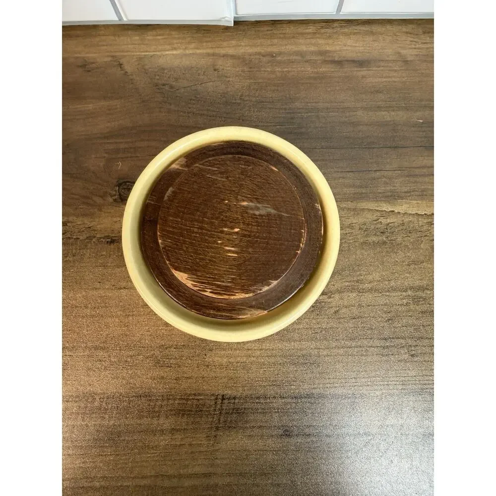 Vintage Pfaltzgraff Sweetener Ceramic Crock Container w/Wooden Lid - Crazing